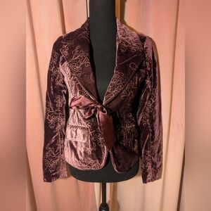 Old Navy Velvet Blazer with Embroidery - Deep Reddish-purple/Burgundy/Dark Red